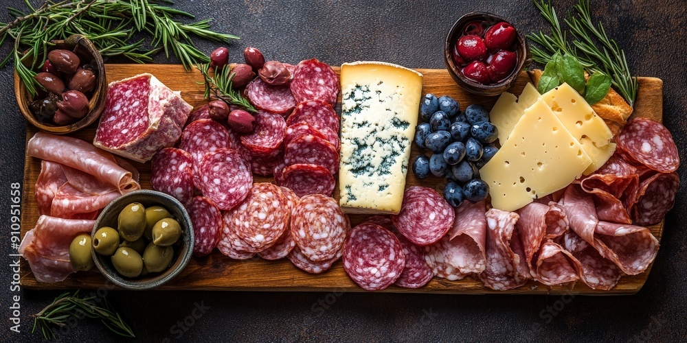 Delicious Food Tray with Salami, Ham, Sausage, and Vegetables Delicious Food Tray with Salami, Ham, Sausage, and Vegetables