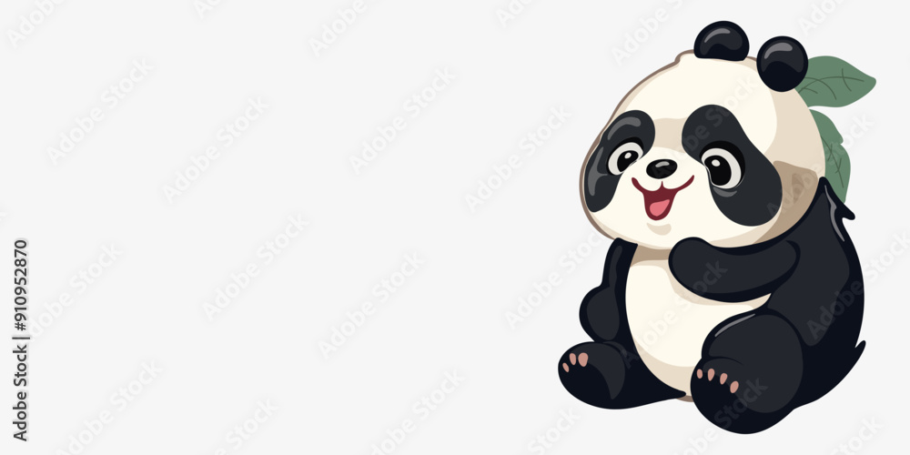 Obraz premium Cute panda on a white background, banner, copy space