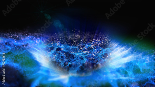 Magical waves of bright energy.High tech rainbow light ray particles and bokeh energy
