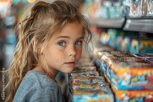 Young girl choosing toys at a store