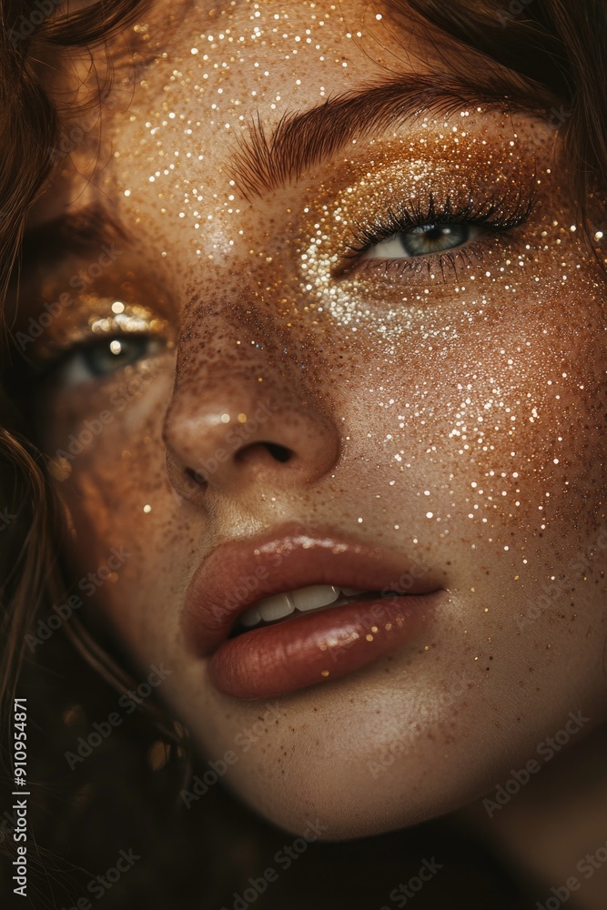 Woman with glitter face makeup Woman with glitter face makeup