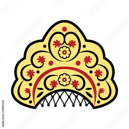 Kokoshnik, Russian folk headdress. Crown, traditional clothing. Isolated vector illustration