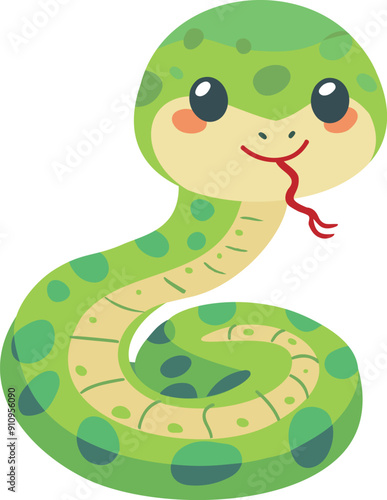 巳年の緑色の蛇のイラスト
