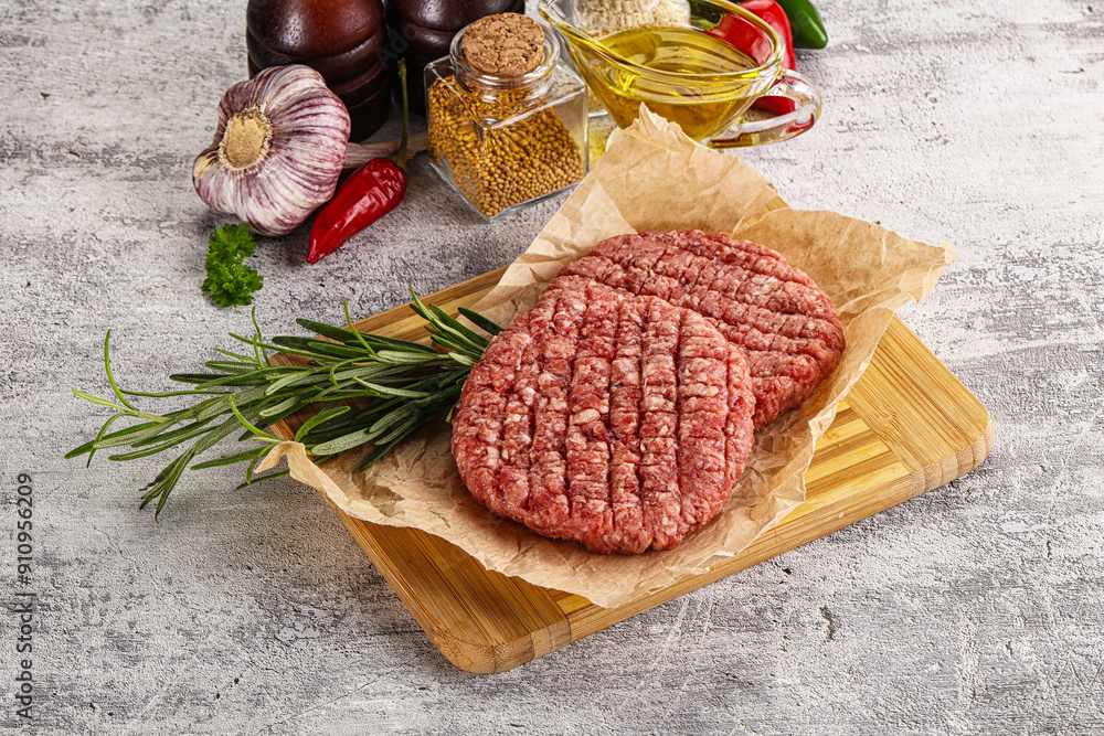 Raw burger cutlet for grill