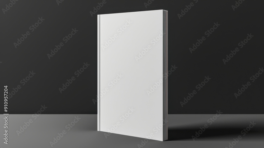 A professional 3D render of a blank magazine cover, standing upright on a dark grey background A professional 3D render of a blank magazine cover, standing upright on a dark grey background