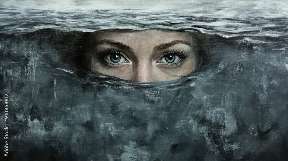 Fototapeta premium A Woman's Eye Peering Through Stormy Waters