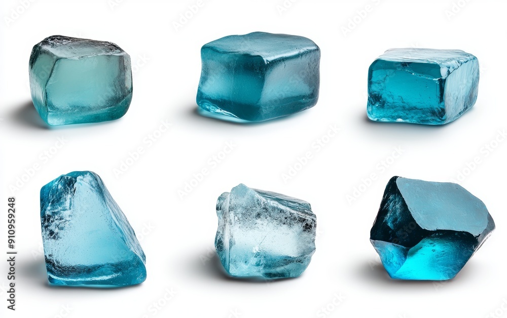 Set of different blue ice rocks isolated on white background Set of different blue ice rocks isolated on white background