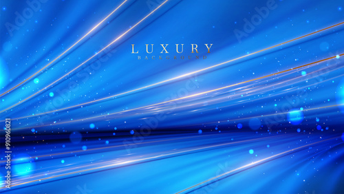 Bright Blue Runway with Light Streaks and Stars, Ideal for Presentations, Award Ceremony Events, and Technology-Themed Backgrounds. Luxury Scene Design Concepts. Vector illustrations.