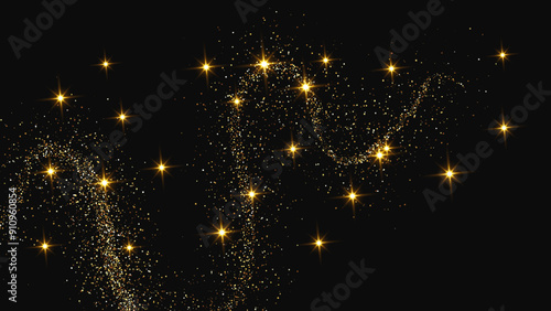 Gold glittering confetti wave and stardust