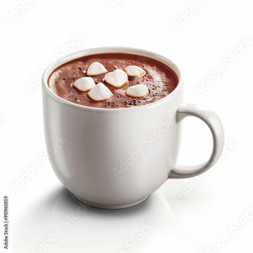 A cup of hot chocolate, depicted as a warm beverage in a 3D illustration with cozy tones, isolated on a white background.