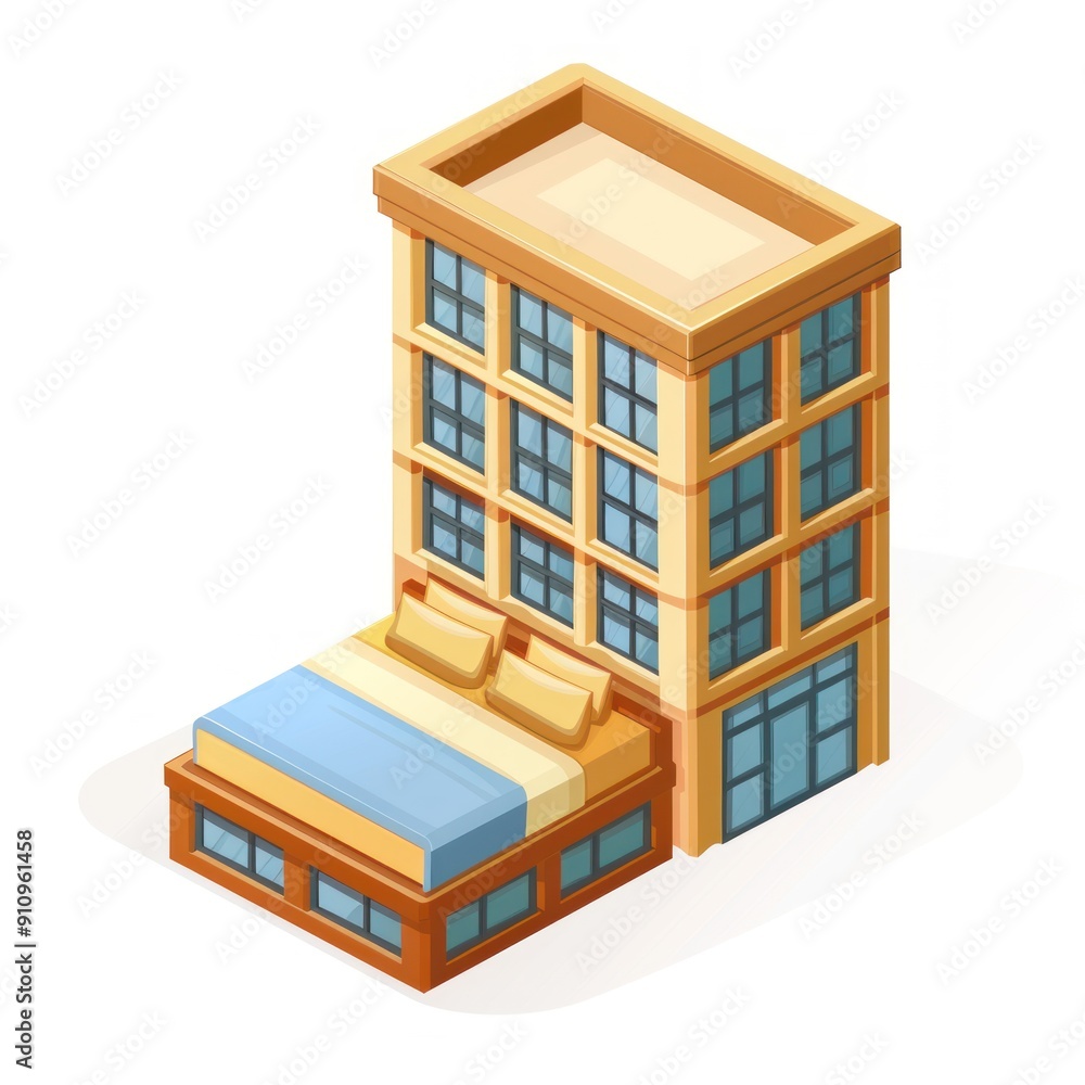 Cartoon Building with Big Bed Illustration Cartoon Building with Big Bed Illustration