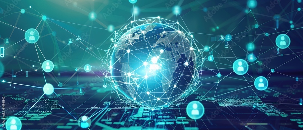 Fototapeta premium International internet day. Connecting people and electronic devices by global network 