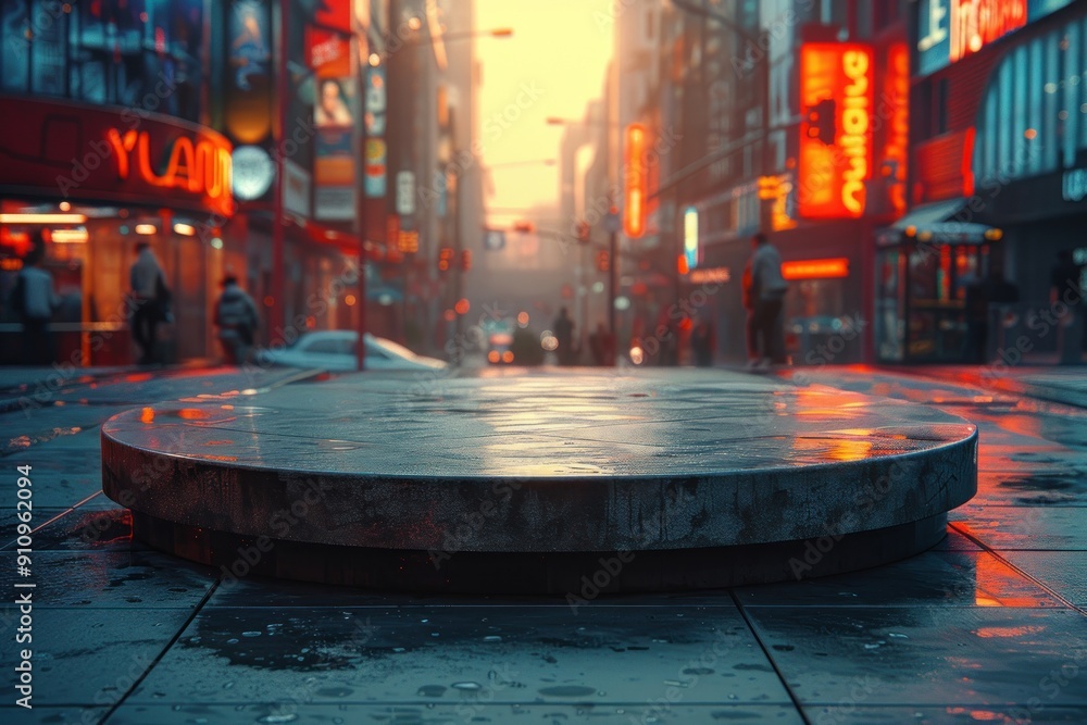 Wet Urban Platform in a Cityscape Wet Urban Platform in a Cityscape