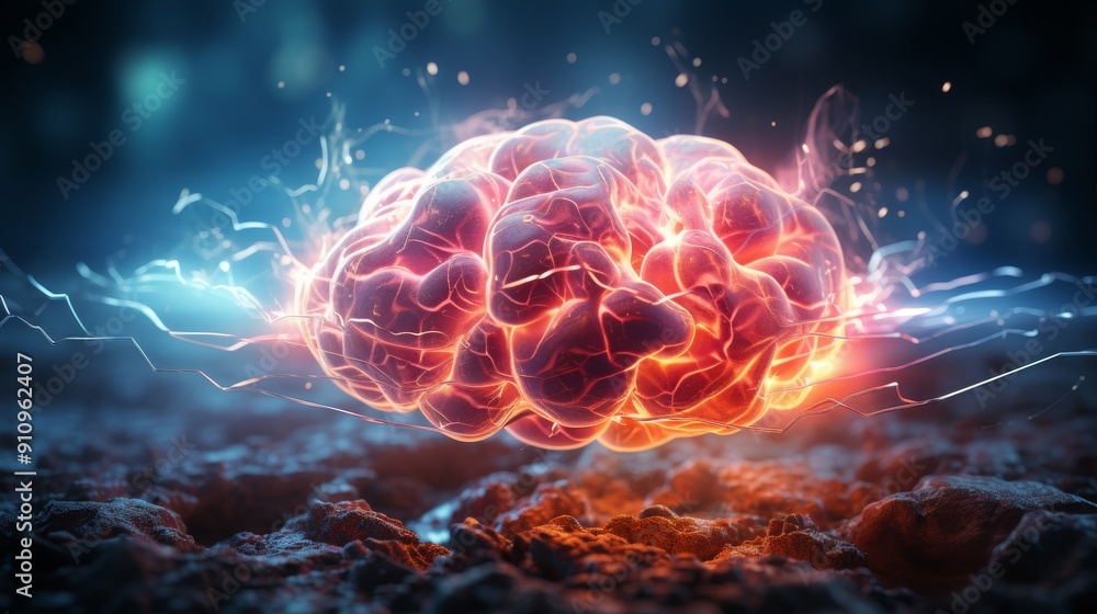 Obraz premium Enhanced Brain Activity in a Futuristic Neural Network.