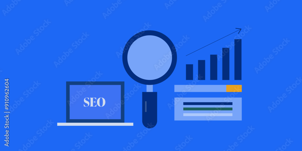 Concept of search engine optimization, SEO text on laptop pc screen, vector illustration. Concept of search engine optimization, SEO text on laptop pc screen, vector illustration.