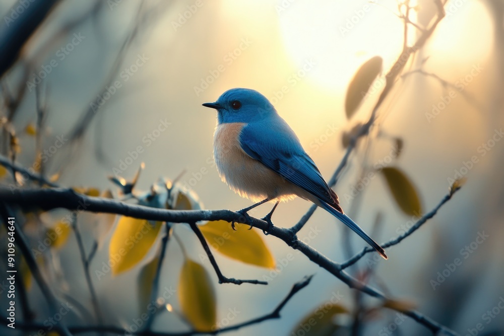 Blue and White Bird on Tree Branch Blue and White Bird on Tree Branch