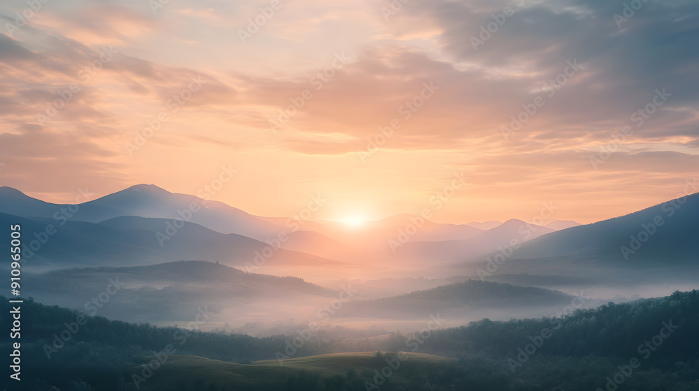 Fototapeta premium A beautiful sunrise with the background of mountains and hills