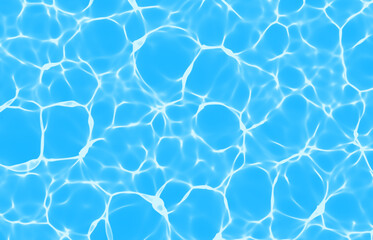 water surface, creating bright patterns on blue background, Sunlight reflecting caustic on calm water. sunny day still waters, shimmering light on tranquil aquatic backdrop