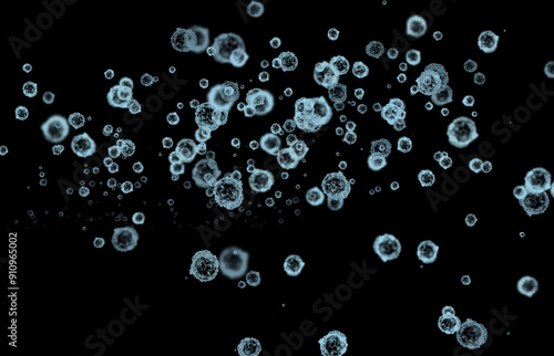 Konstfotografi bacteria clusters and virus particles isolated on black background, Microscopic