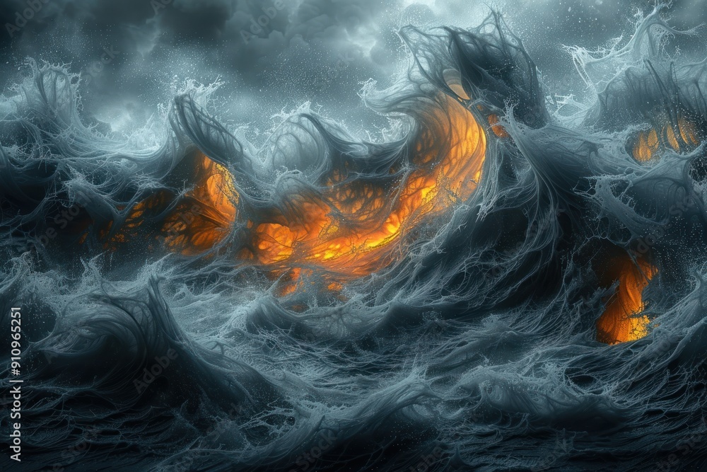 Abstract Oceanic Depths with Glowing Orange Core Abstract Oceanic Depths with Glowing Orange Core
