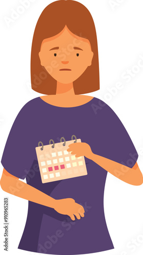 Woman feeling discomfort from menstrual cramps holding a calendar, a concept for painful menstruation