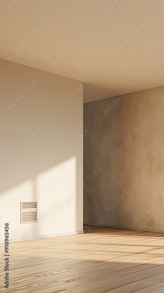 Empty room. The room should be brightly lit with sunlight streaming in from a window. The walls should be white and the floor should be light wood. Empty room. The room should be brightly lit with sunlight streaming in from a window. The walls should be white and the floor should be light wood.