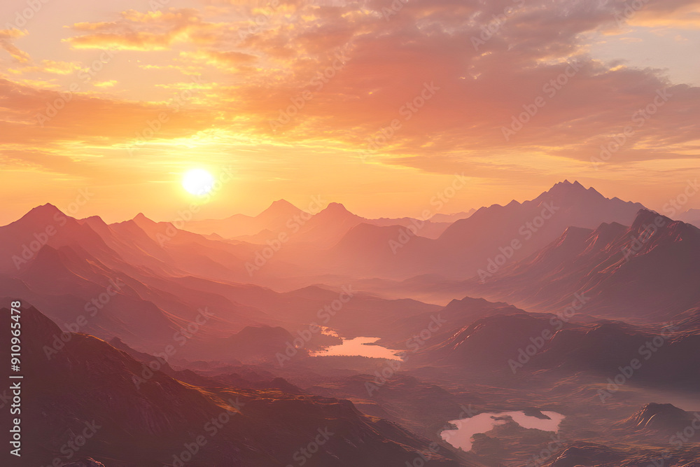 A beautiful sunrise with the background of mountains and hills A beautiful sunrise with the background of mountains and hills