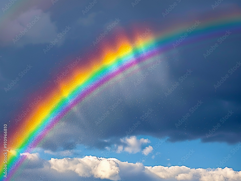 Vibrant Rainbow Arcing Across Clouds After Afternoon Rain Showers in Sunny Sky Vibrant Rainbow Arcing Across Clouds After Afternoon Rain Showers in Sunny Sky