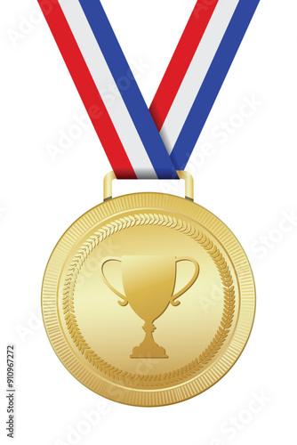Realistic gold medal mockup. Gold medal with ribbon. Design winner golden medal prize. Winner award medal. Vector illustration