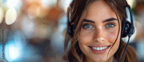 Smiling businesswoman in a call center