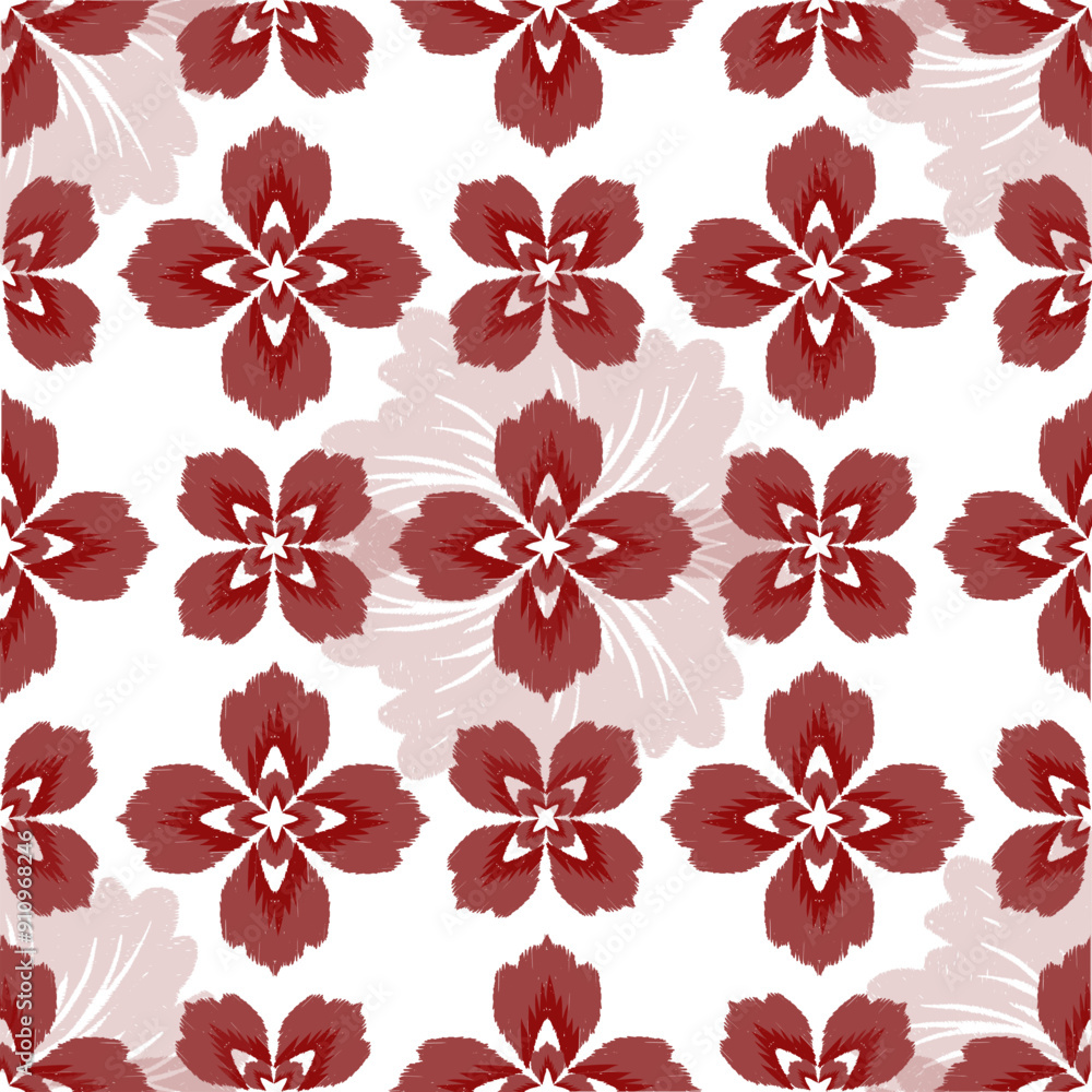 Red floral damask ikat seamless pattern Red floral damask ikat seamless pattern