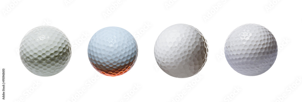 Close-up of four golf balls isolated on white background. Perfect for sports, golfing, and recreational activity concepts. Close-up of four golf balls isolated on white background. Perfect for sports, golfing, and recreational activity concepts.