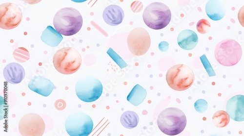 Abstract geometric shapes in soft pastel tones, creating a seamless watercolor pattern that's elegant and versatile for various design applications.