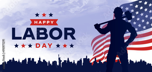 Happy labor day in United States of America background vector. America flag with labor day typography. USA poster.	
