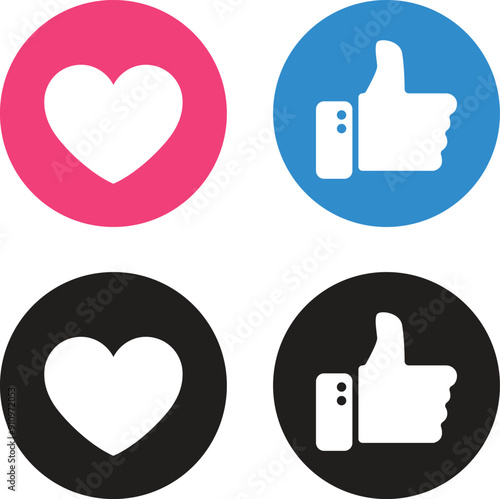 Love and like button icon isolated on white background. Like and appreciate emoji icons, thumb up stream social network. Heart and thump icons background for live video stream. Like and heart icon png
