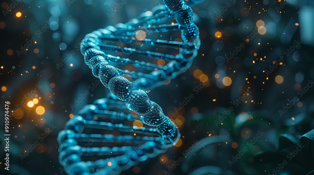 Double helix DNA structure glowing with blue light genetic research concept Double helix DNA structure glowing with blue light genetic research concept