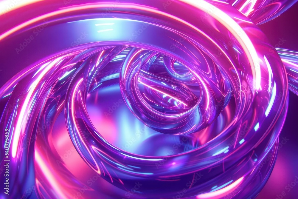 Fototapeta premium abstract 3d render of swirling neon shapes in vibrant ultraviolet hues creating a mesmerizing and futuristic wallpaper design