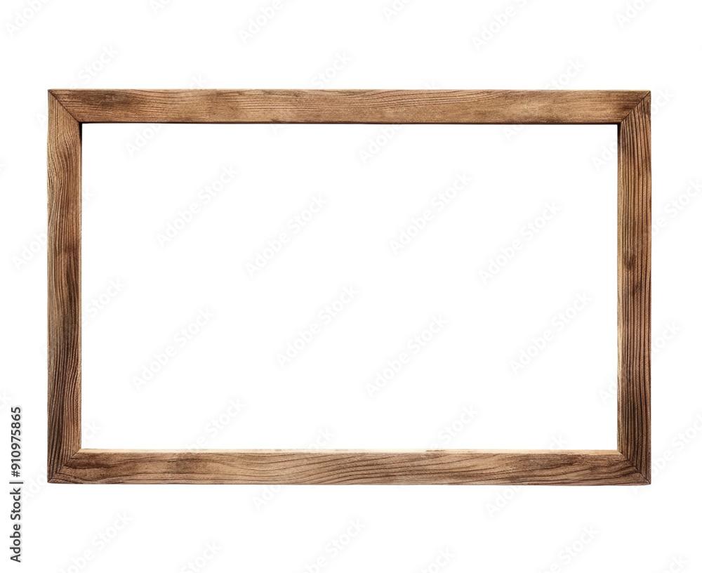 A simple, isolated rectangular wooden frame against a white background. A simple, isolated rectangular wooden frame against a white background.