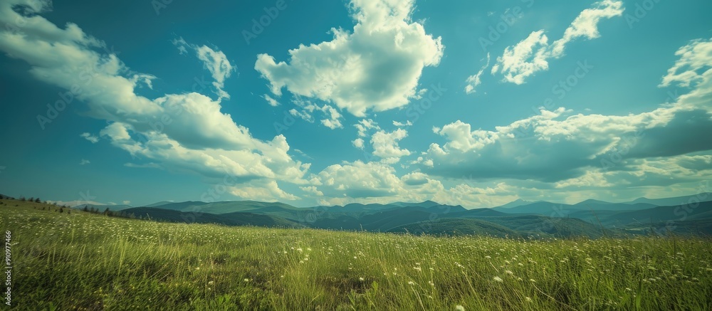 Clouds in the sky above a tranquil landscape create an idyllic scene captured in the copy space image Clouds in the sky above a tranquil landscape create an idyllic scene captured in the copy space image