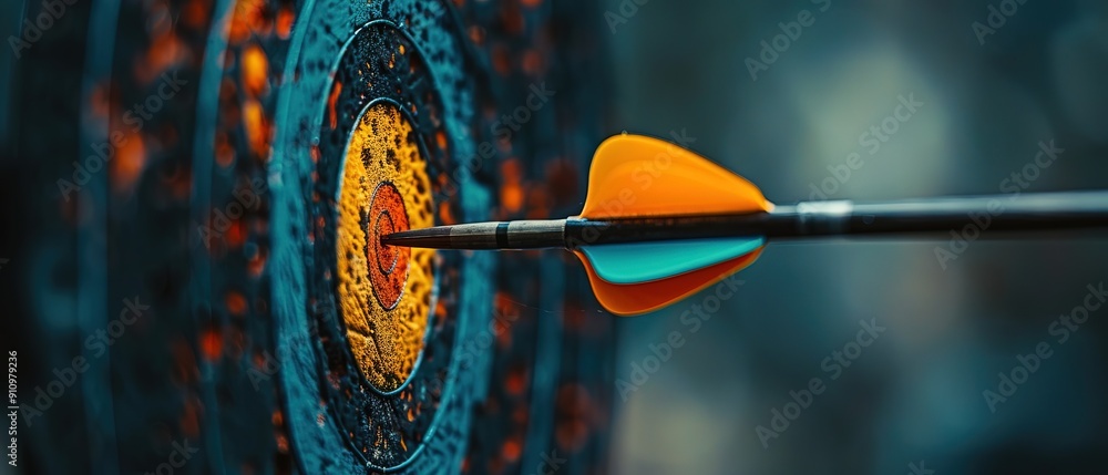 a powerful moment of impact as an arrow pierces the center of a bullseye target a powerful moment of impact as an arrow pierces the center of a bullseye target