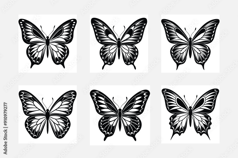 Unique butterfly silhouette white background artwork set
Unique butterfly silhouette white background artwork set