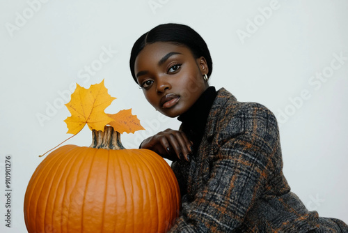 fashion model with pumpkin on transparent background  photo