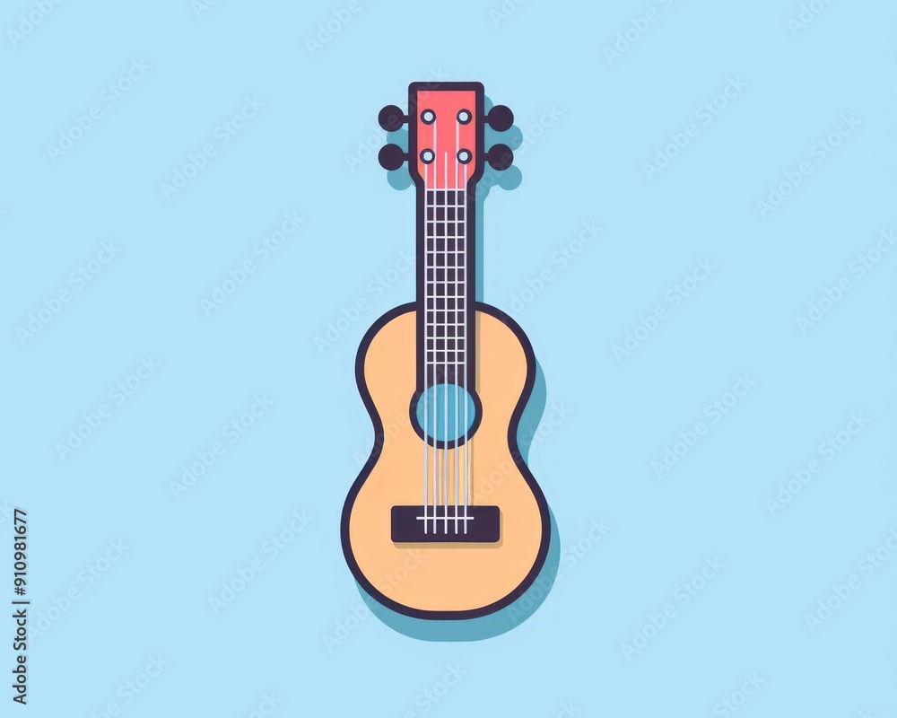 Naklejka premium A Cartoon Illustration of an Acoustic Guitar