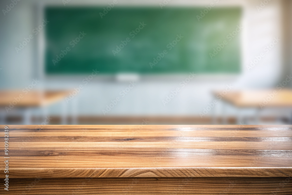 Wooden board empty table background. background of the empty classroom Wooden board empty table background. background of the empty classroom