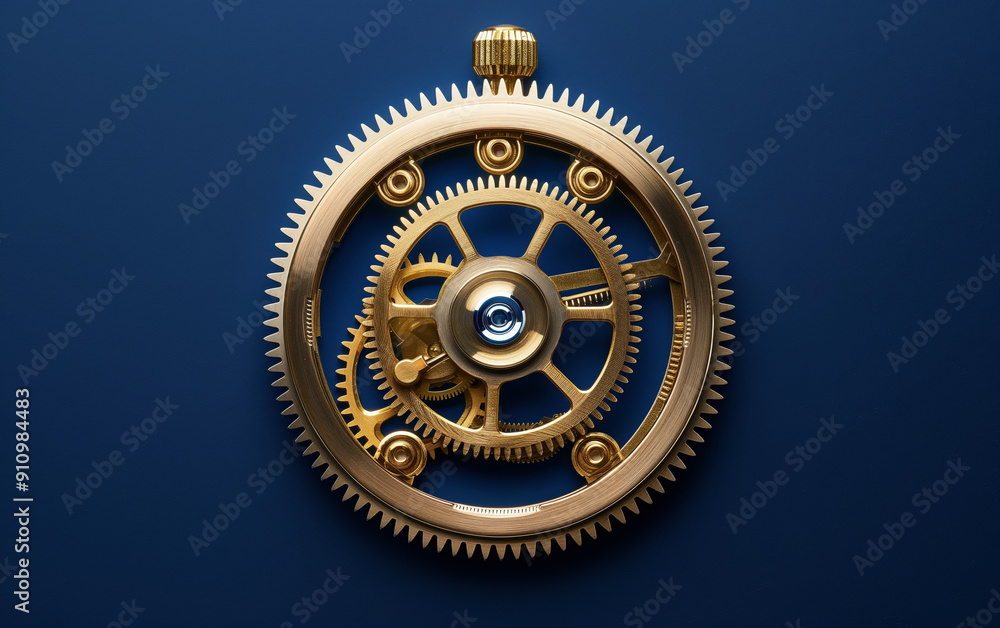 Fototapeta premium Precision Macro Shot of a CNC Machined Metal Gear Against Deep Blue Background