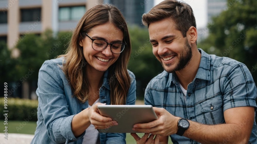 Free photo closeup of smiling coworkers using tablet Free photo closeup of smiling coworkers using tablet