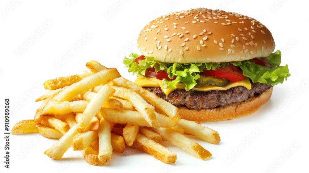 Classic Cheeseburger with a Side of Crispy French Fries
