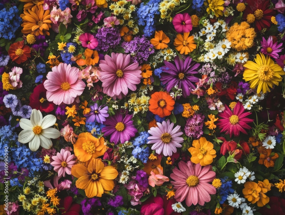 Colored flowers in field Colored flowers in field