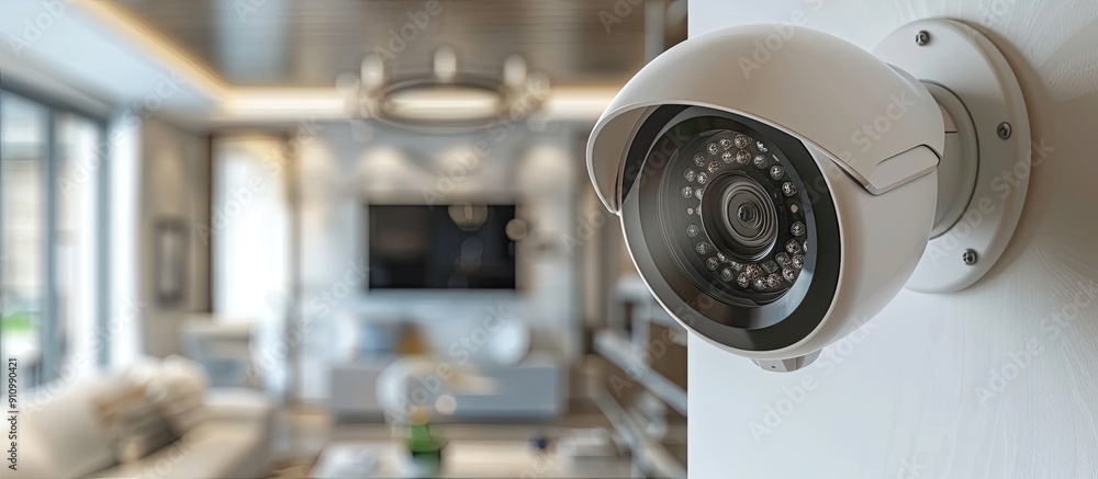 White wall inside a house displaying a home security system with a background ideal for adding text. copy space available White wall inside a house displaying a home security system with a background ideal for adding text. copy space available
