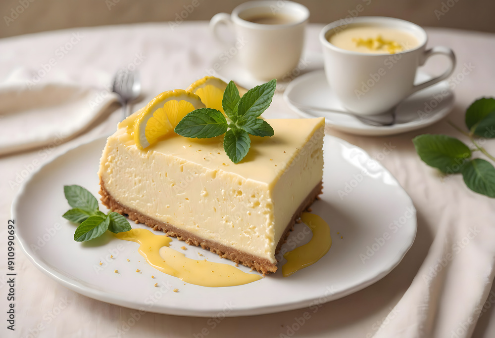 Concept photo of a slice of lemon cheesecake Concept photo of a slice of lemon cheesecake